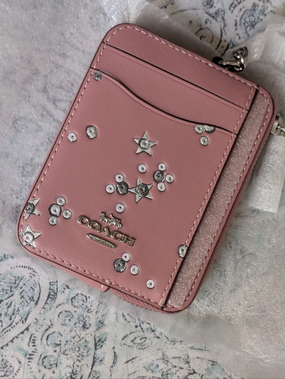 Coach NWT Leather Glitter Star Embedded Wallet/Card